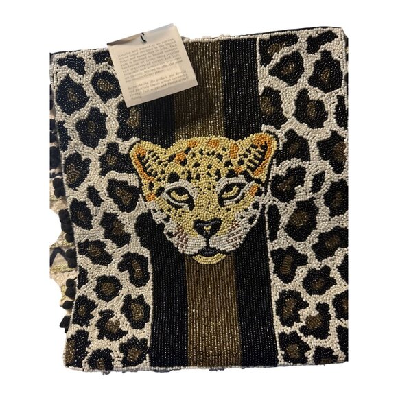 America & Beyond Beaded Leopard Tote Bag With Tribal Flair - Picture 1 of 10